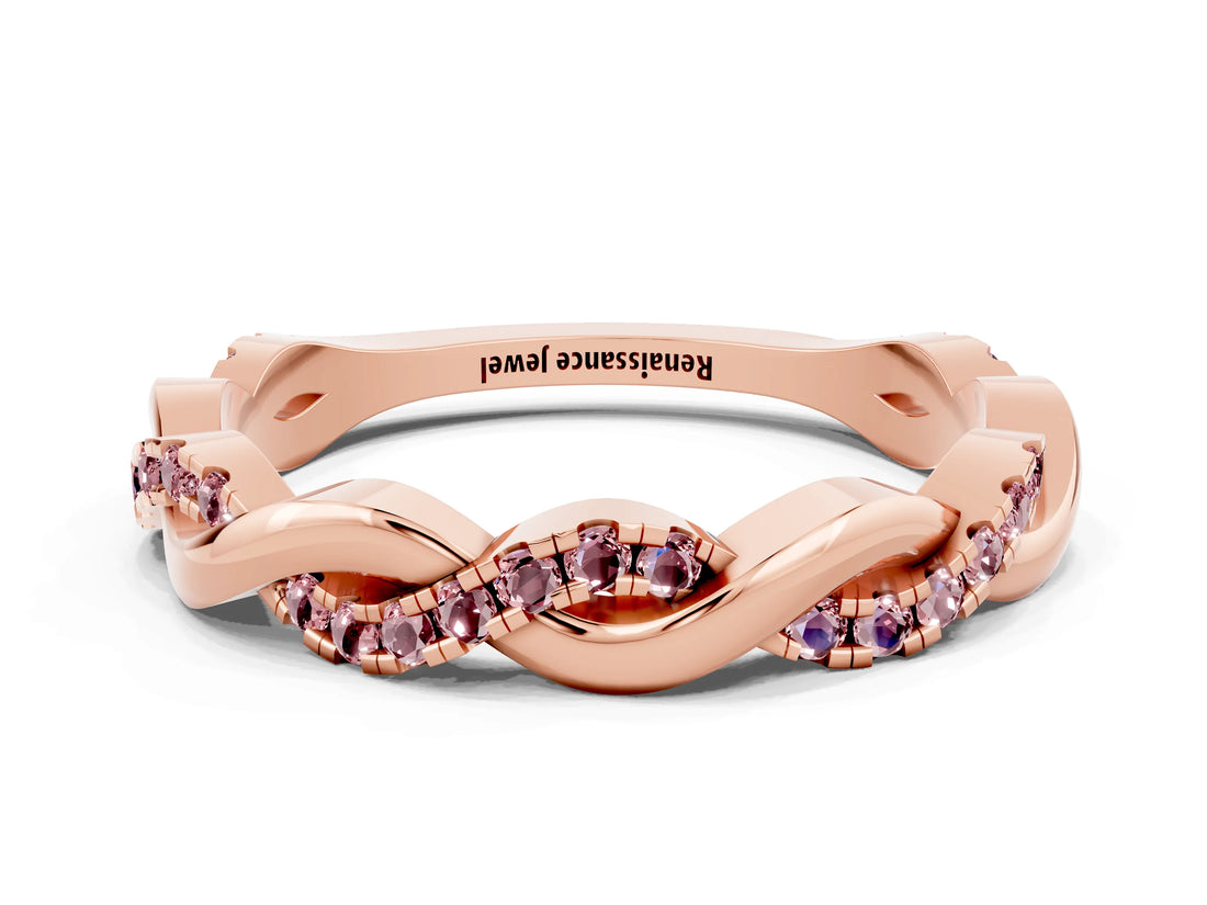 Rose gold Round Morganite Twist Eternity Band with Pavé Setting_6