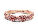 Rose gold Round Morganite Twisted Eternity Band with Pavé and Shared Prong Setting_18
