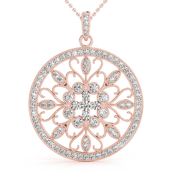 Rose gold Round Pavé Diamond Filigree Pendant