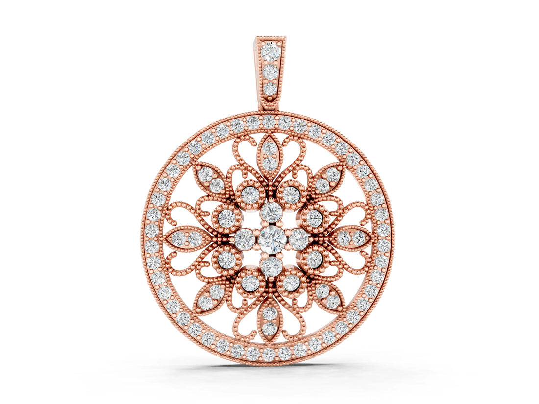 Rose gold Round Pavé Diamond Filigree Pendant_4