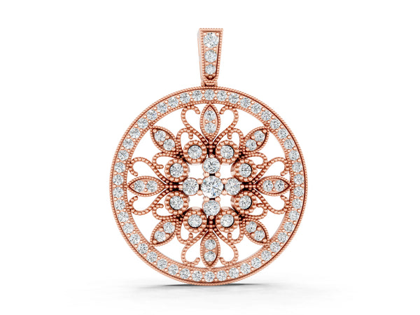 Rose gold Round Pavé Diamond Filigree Pendant