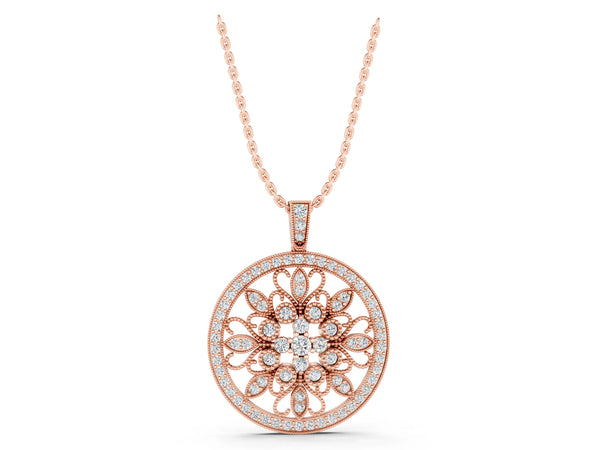 Rose gold Round Pavé Diamond Filigree Pendant