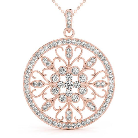 Rose gold Round Pavé Diamond Filigree Pendant
