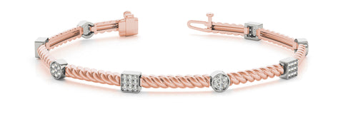 Rose gold Round Pavé Diamond Twist Bracelet with Box Clasp