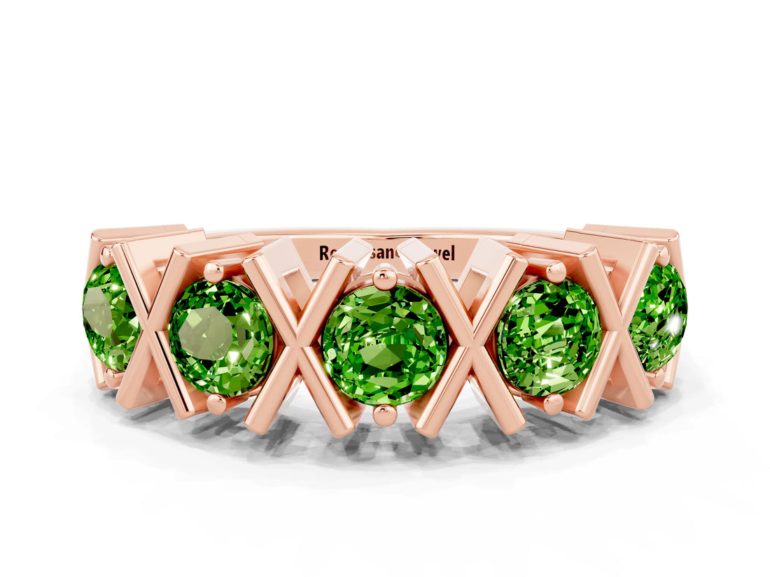 Rose gold Round Peridot Channel Set Band with X-Prong Detail_6