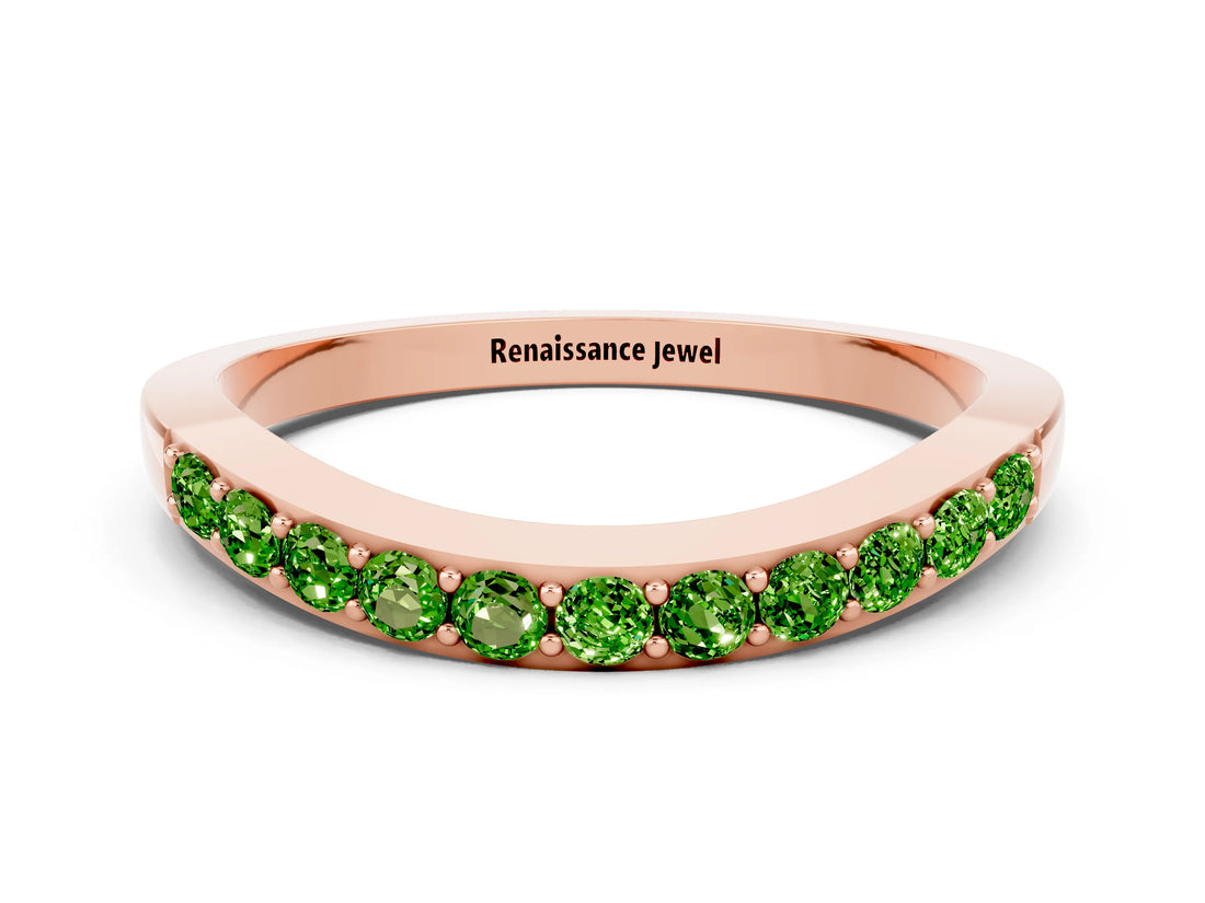 Rose gold Round Peridot Curved Wedding Band with Channel Setting_6