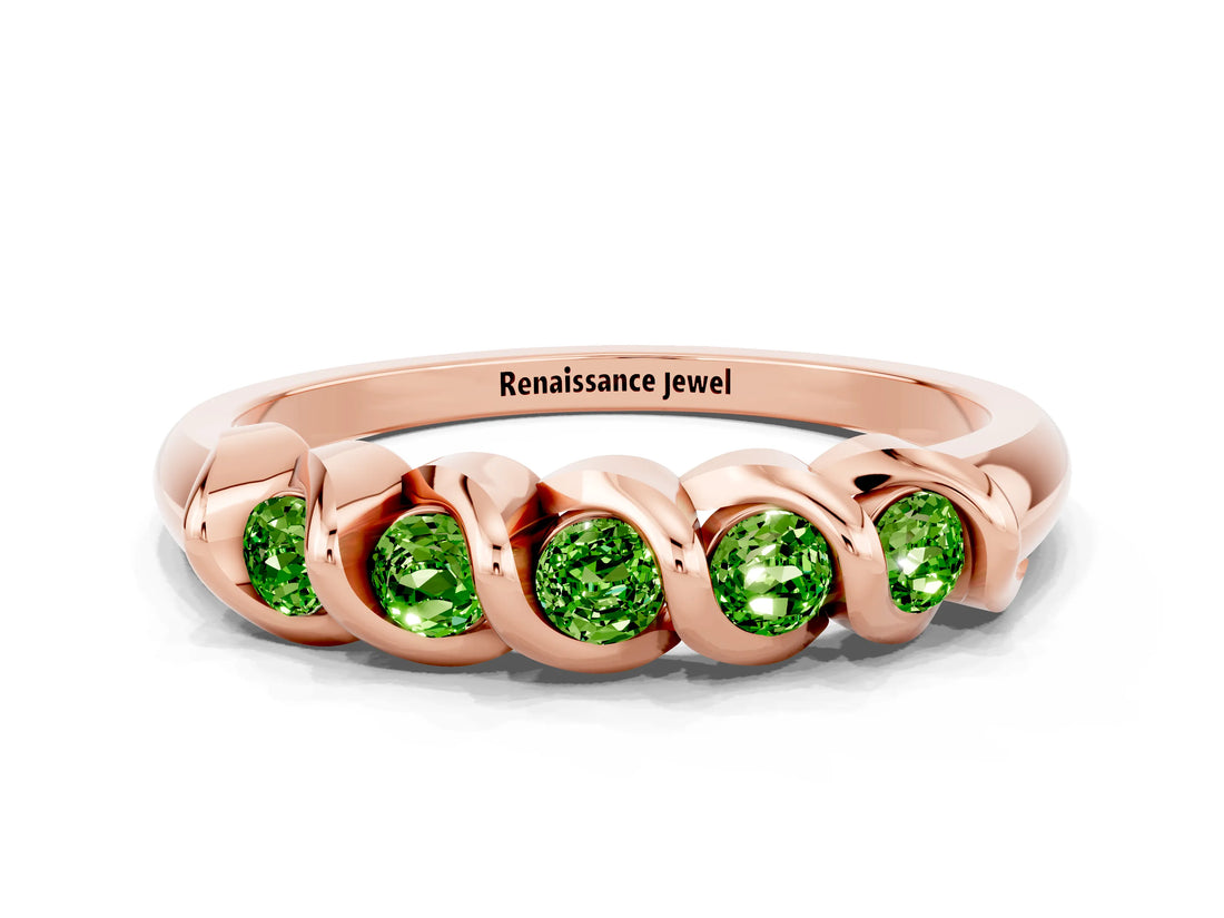 Rose gold Round Peridot Eternity Band with Twist Prong Setting_6