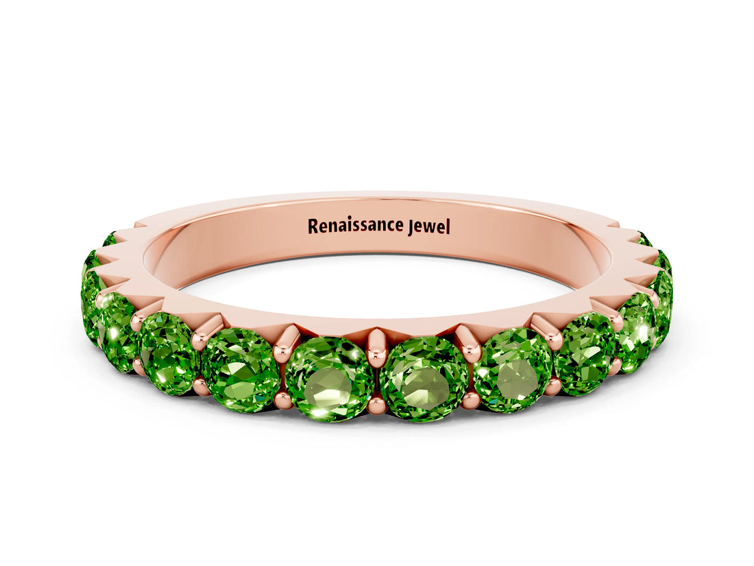 Rose gold Round Peridot Half Eternity Band with Classic Prong Setting_6