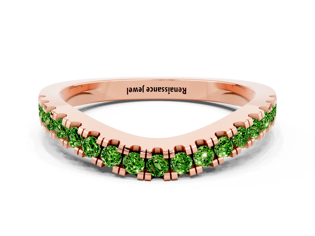 Rose gold Round Peridot Pavé Curved Band with Shared Prong Setting_6