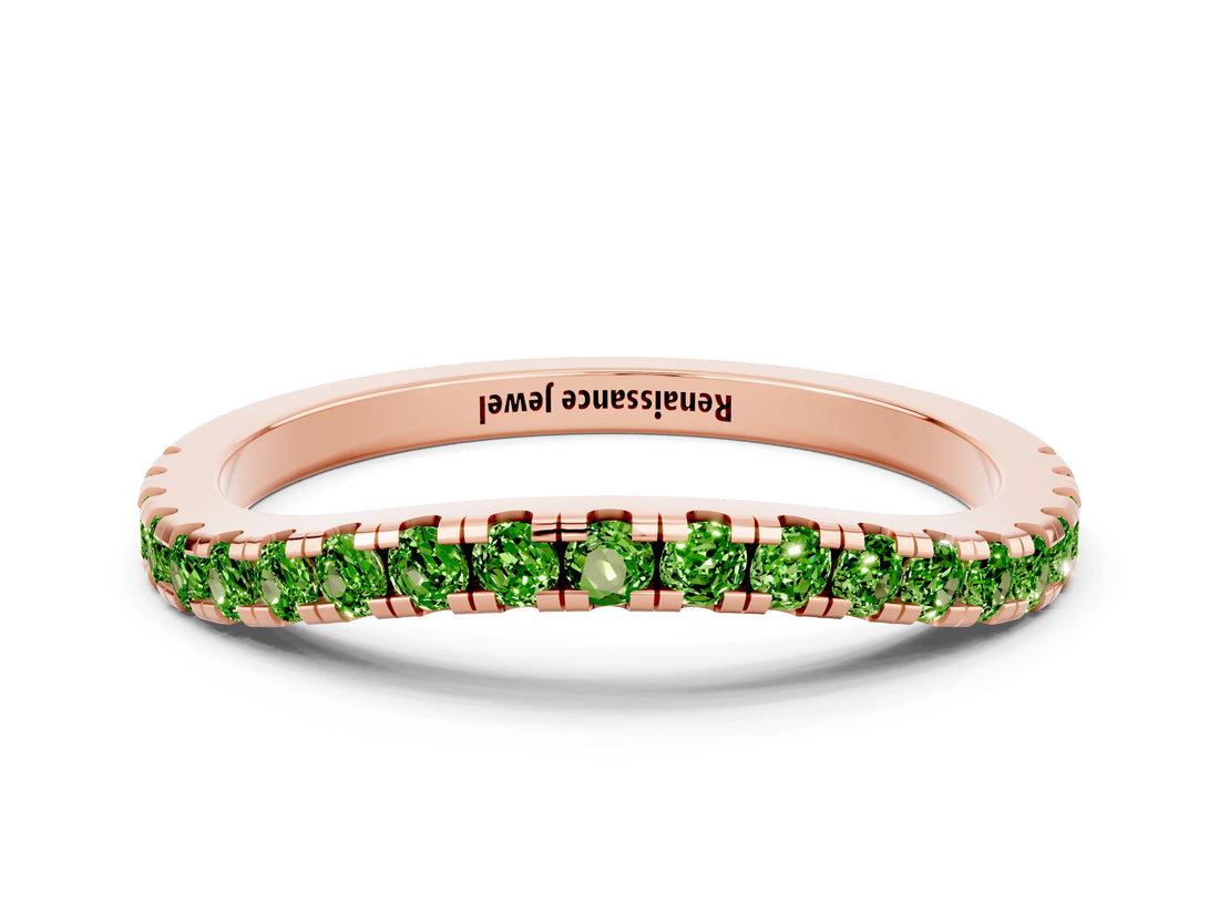 Rose gold Round Peridot Pavé Half Eternity Band with Shared Prong Setting_6