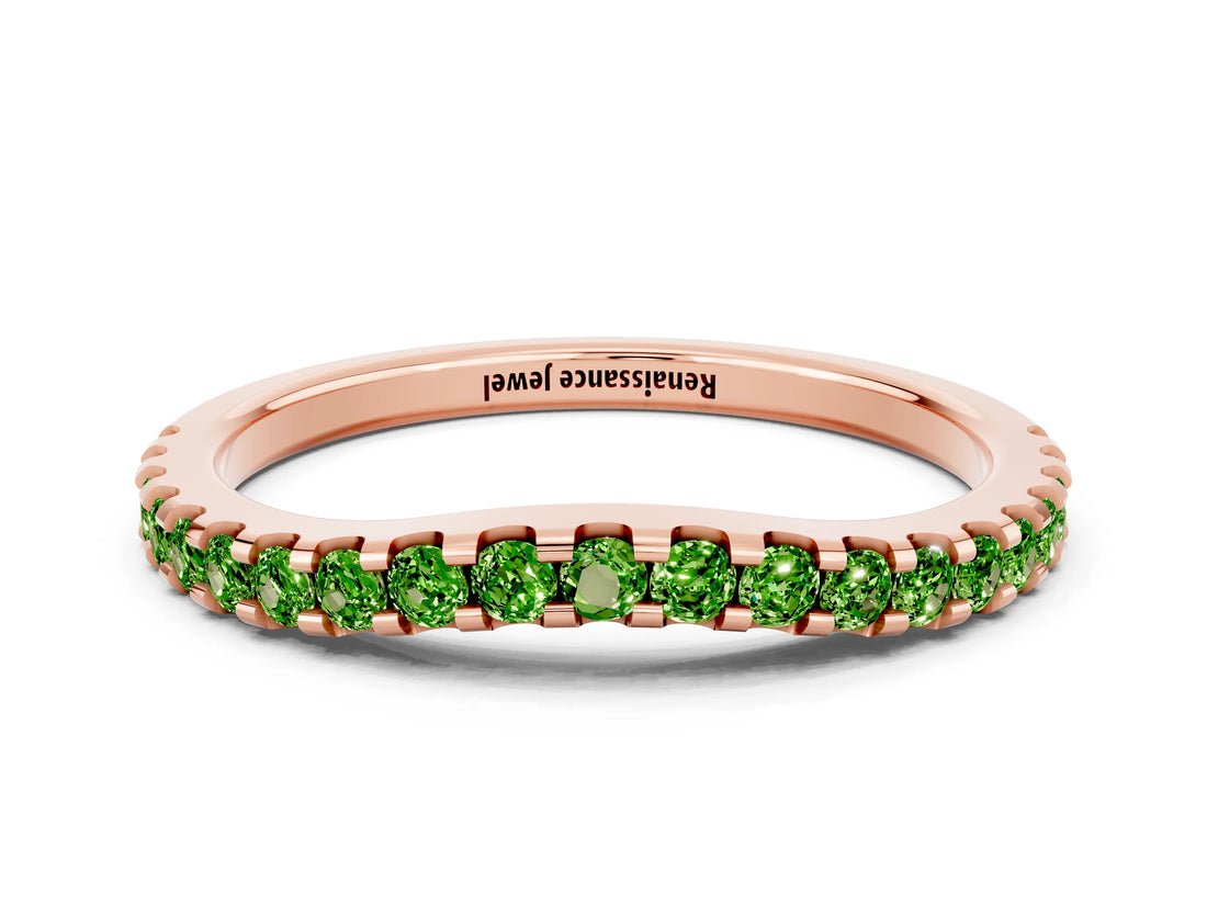 Rose gold Round Peridot Pavé Set Curved Wedding Band_6
