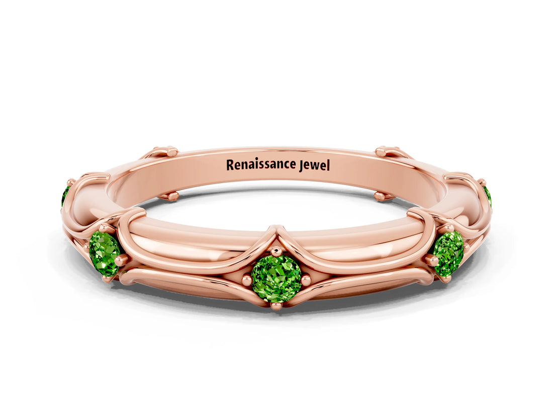 Rose gold Round Peridot Prong Set Milgrain Eternity Band_6