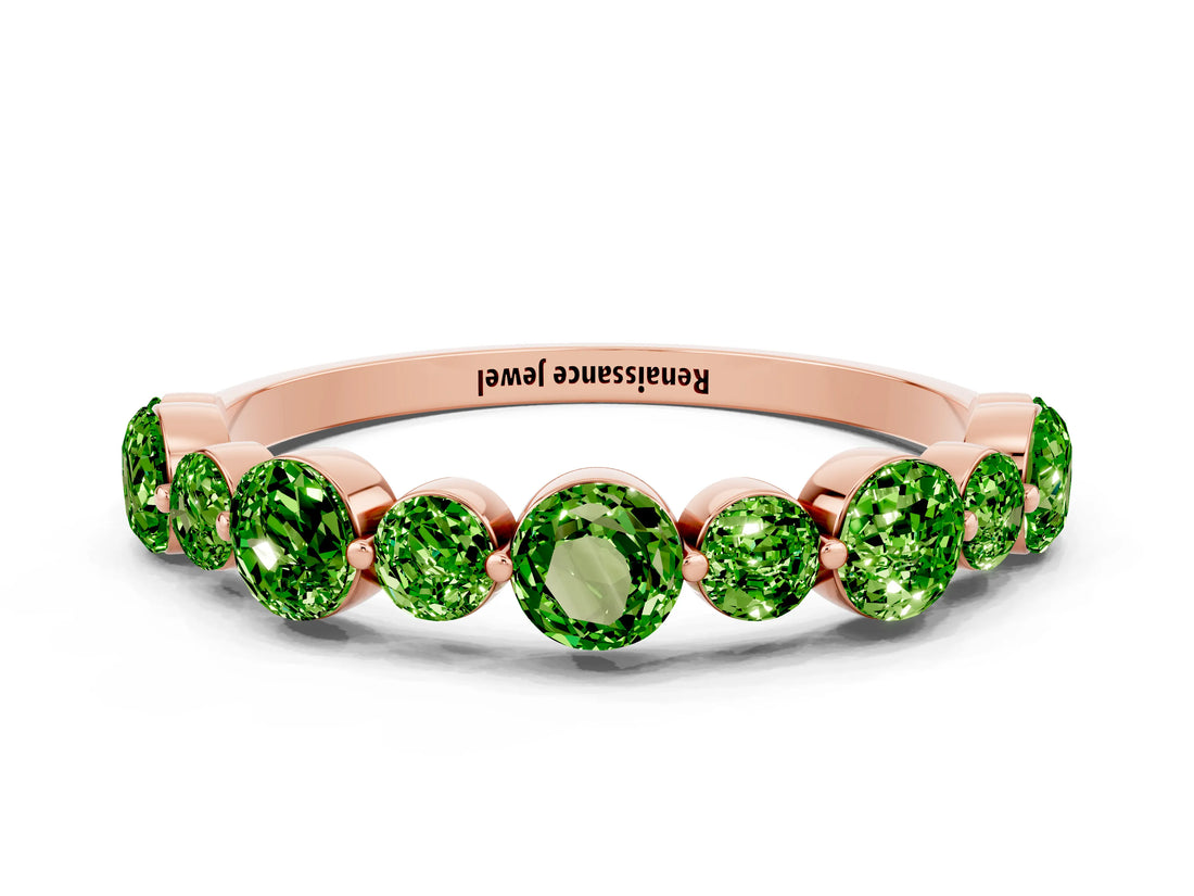 Rose gold Round Peridot Scalloped Prong Set Eternity Band_18