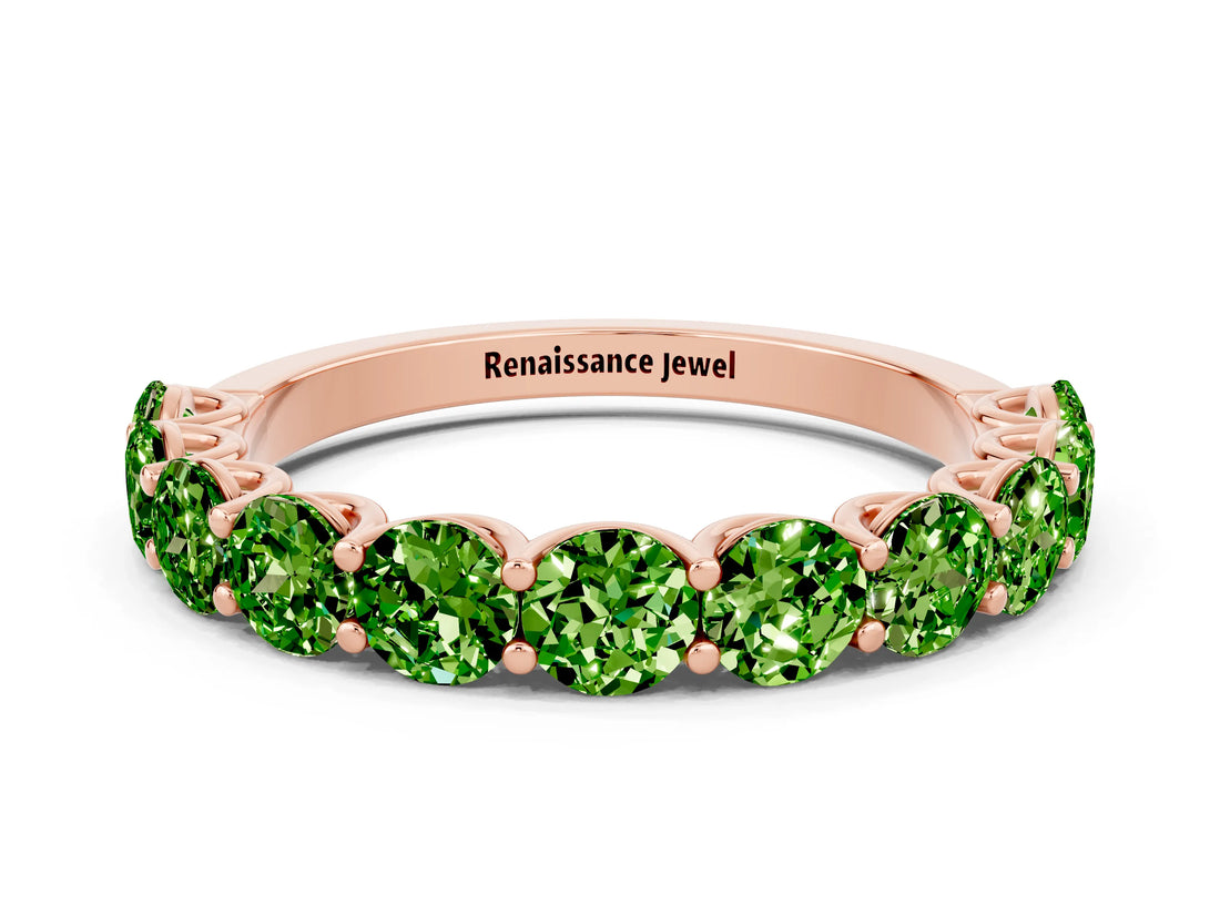 Rose gold Round Peridot Shared Prong Eternity Band_6