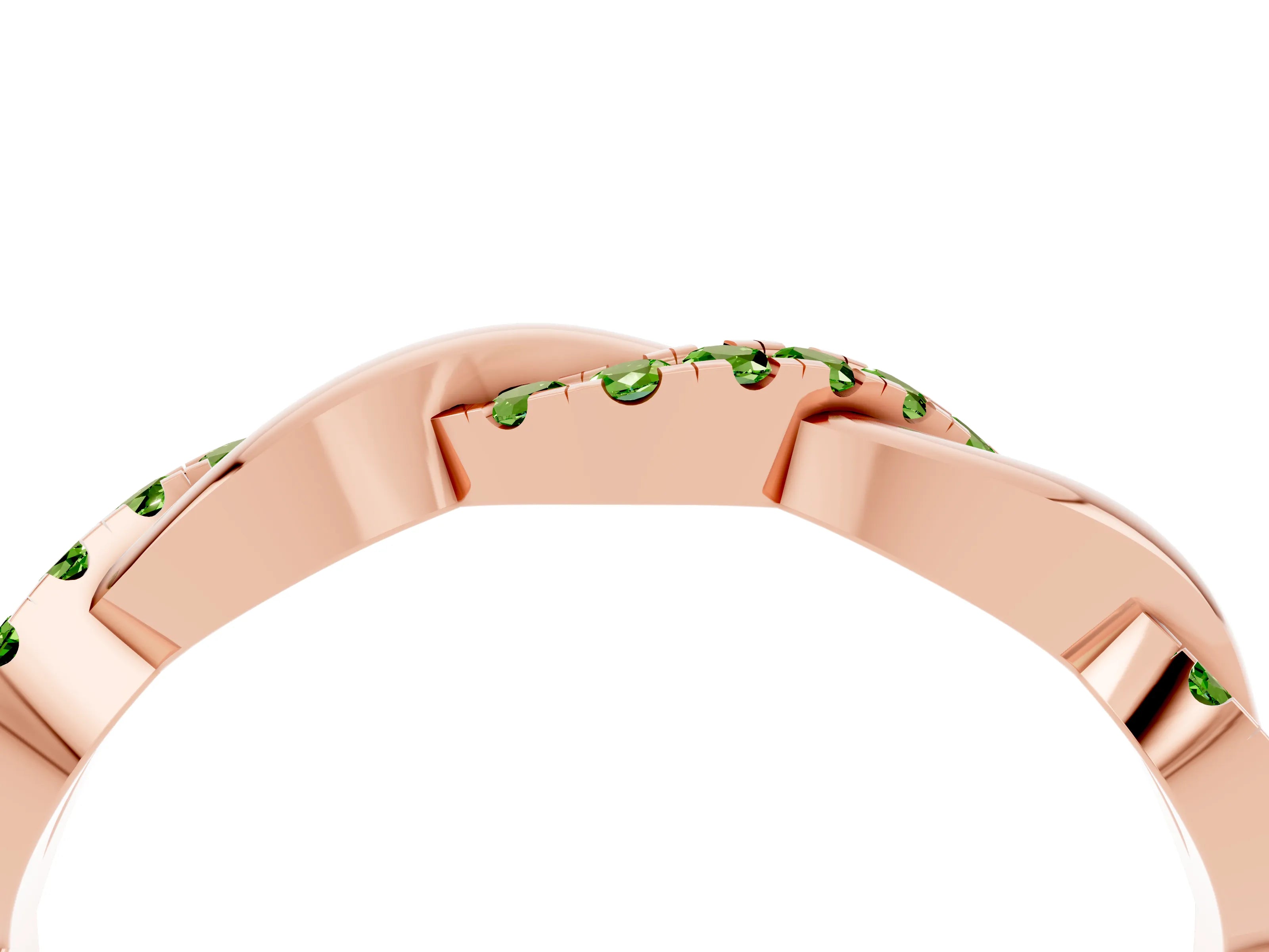 Rose gold Round Peridot Twist Eternity Band with Pavé Setting_10