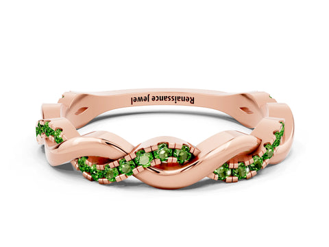 Rose gold Round Peridot Twist Eternity Band with Pavé Setting_6