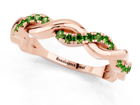 Rose gold Round Peridot Twist Eternity Band with Pavé Setting_7