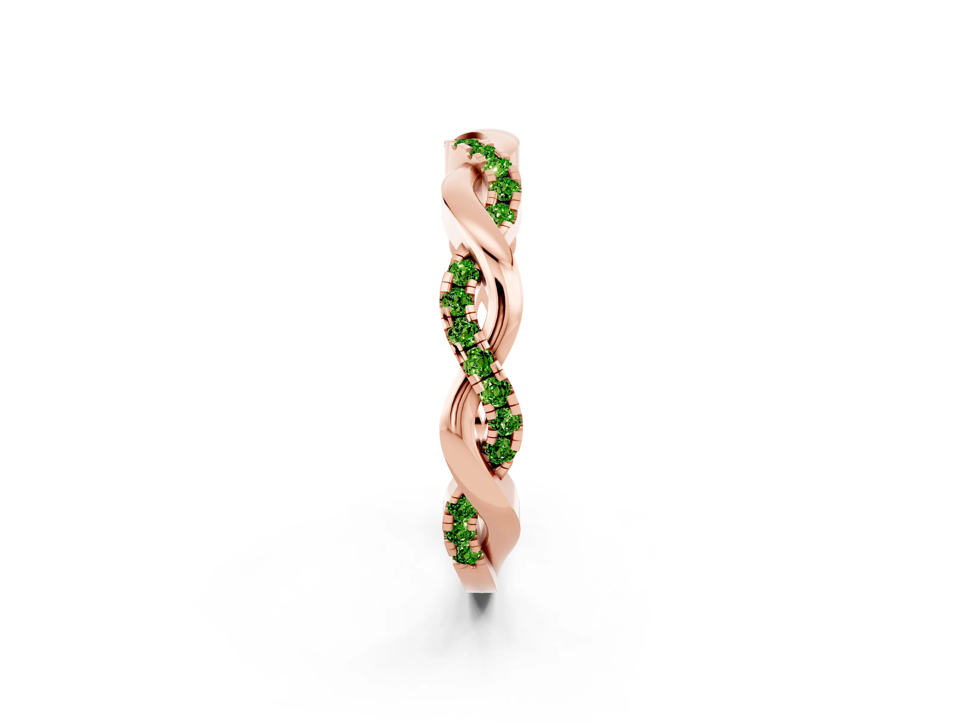 Rose gold Round Peridot Twist Eternity Band with Pavé Setting_8