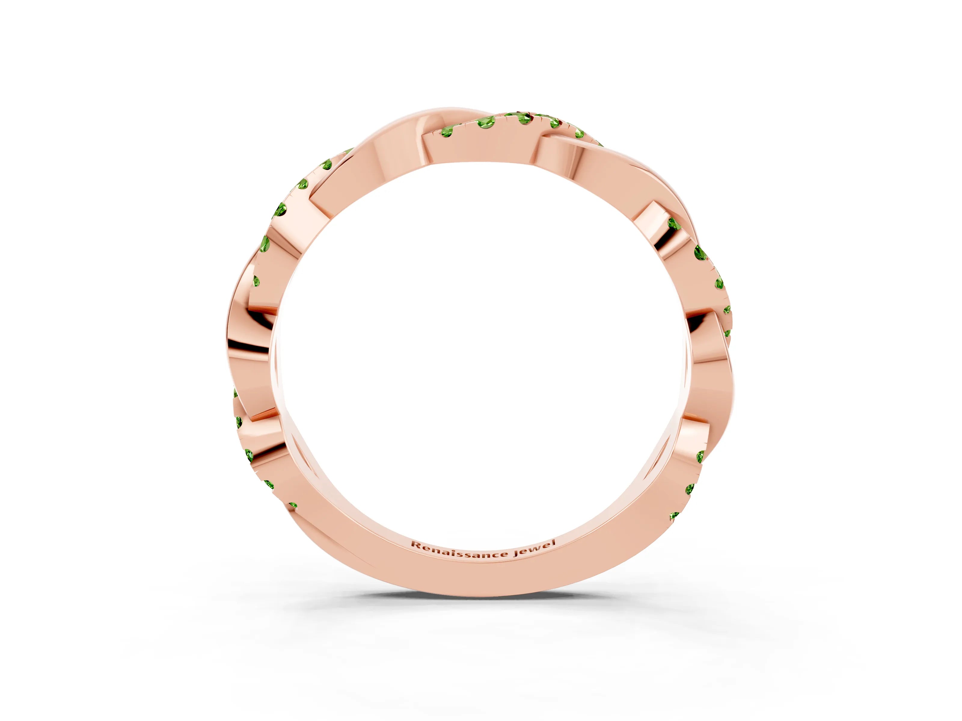 Rose gold Round Peridot Twist Eternity Band with Pavé Setting_9