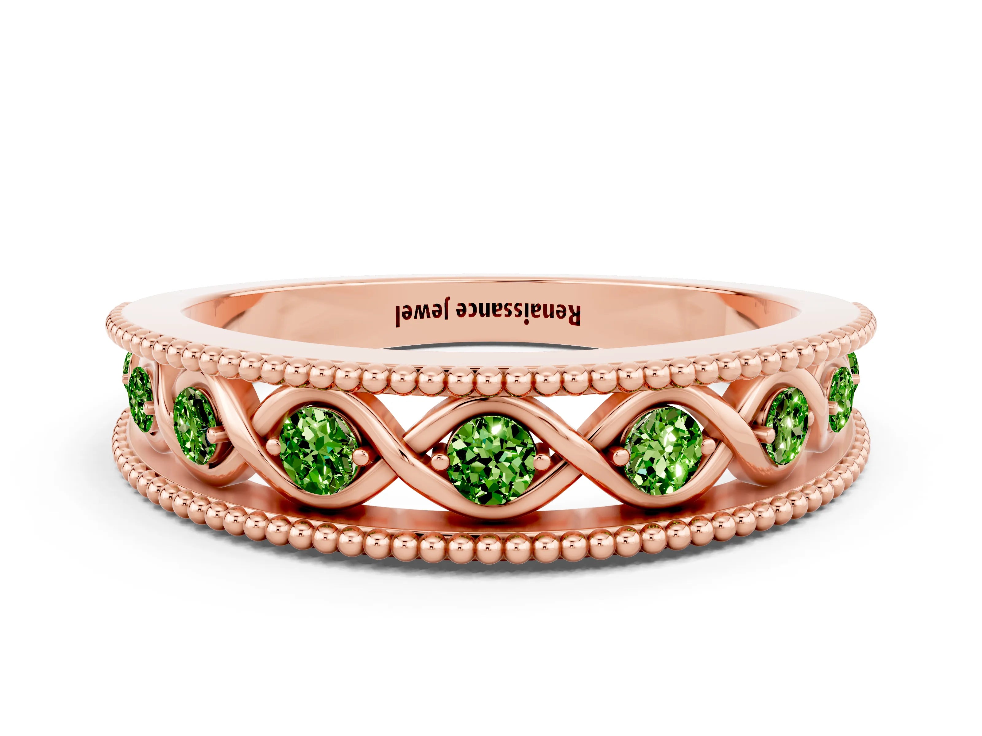 Rose gold Round Peridot Twist Milgrain Band with Bezel Setting_12