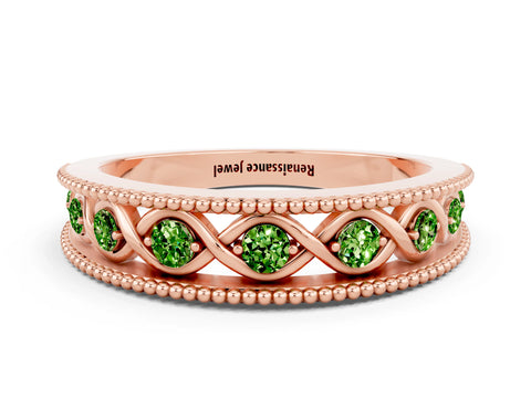 Rose gold Round Peridot Twist Milgrain Band with Bezel Setting_12