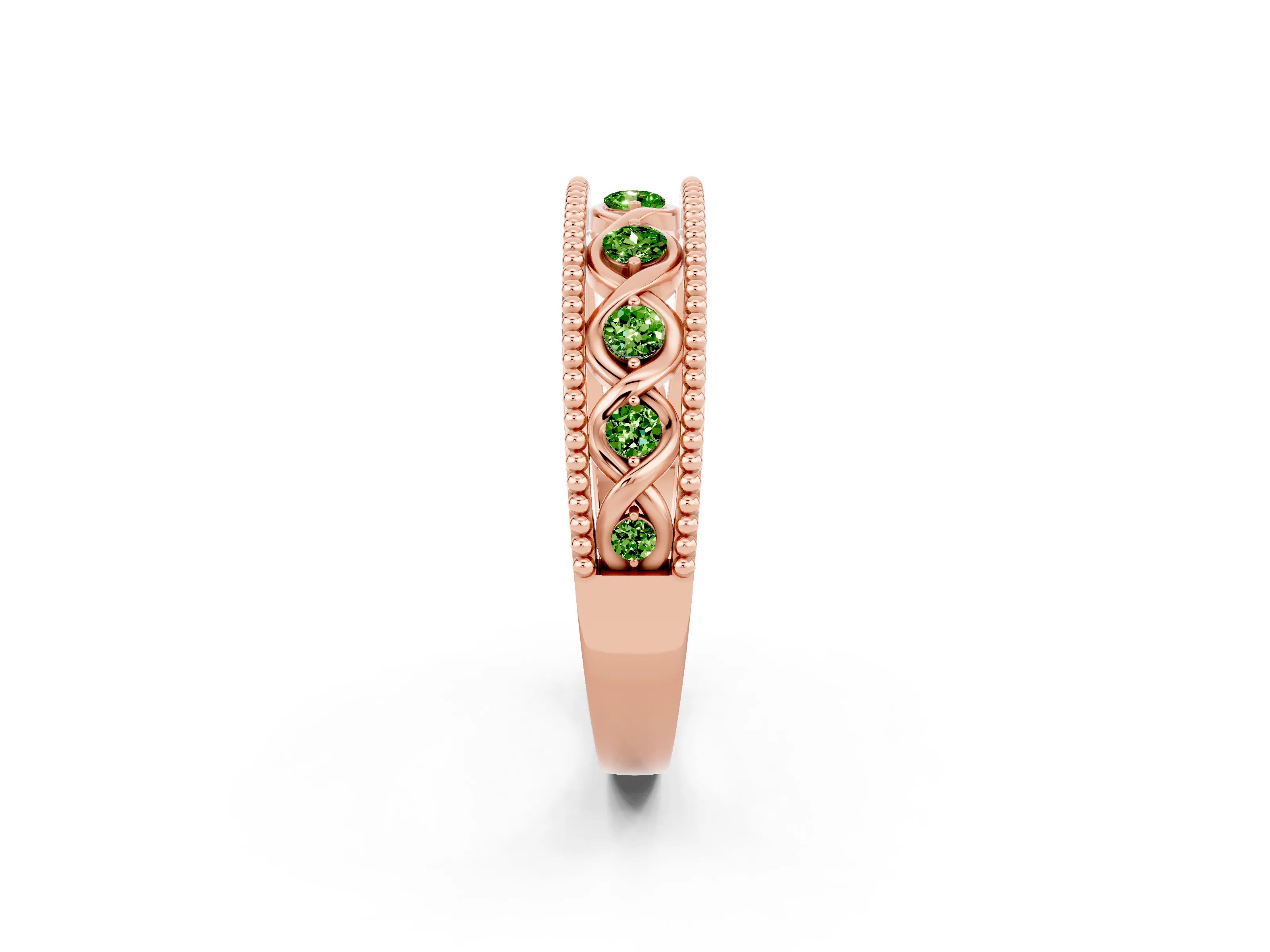 Rose gold Round Peridot Twist Milgrain Band with Bezel Setting_14