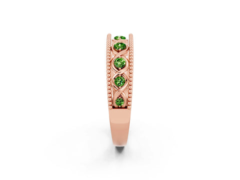 Rose gold Round Peridot Twist Milgrain Band with Bezel Setting_14