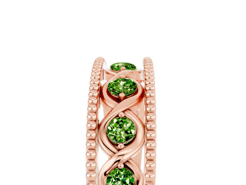 Rose gold Round Peridot Twist Milgrain Band with Bezel Setting_17
