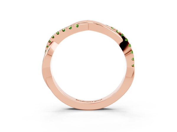 Rose Gold Round Peridot Half Eternity Infinity Twist Wedding Band