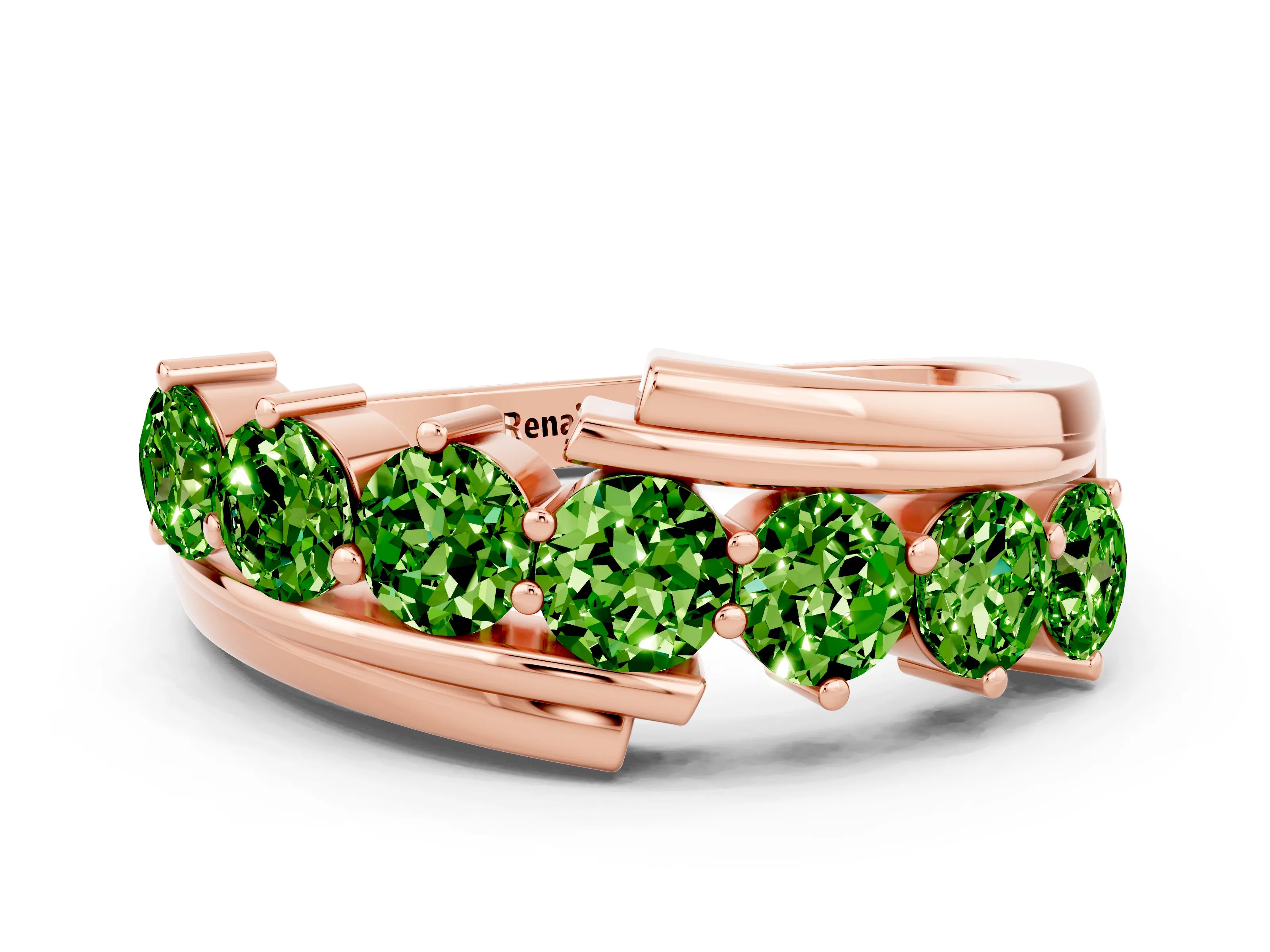 Rose gold Round Peridot Wave Band with Channel and Shared Prong Setting_18