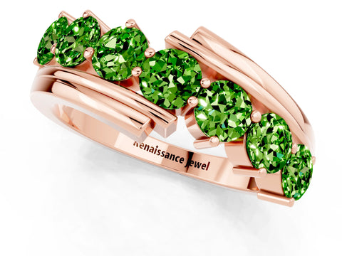 Rose gold Round Peridot Wave Band with Channel and Shared Prong Setting_19