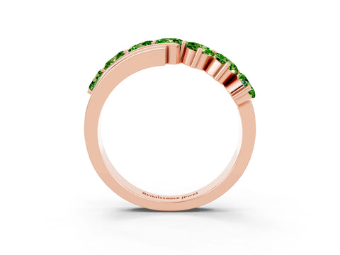 Rose gold Round Peridot Wave Band with Channel and Shared Prong Setting_21