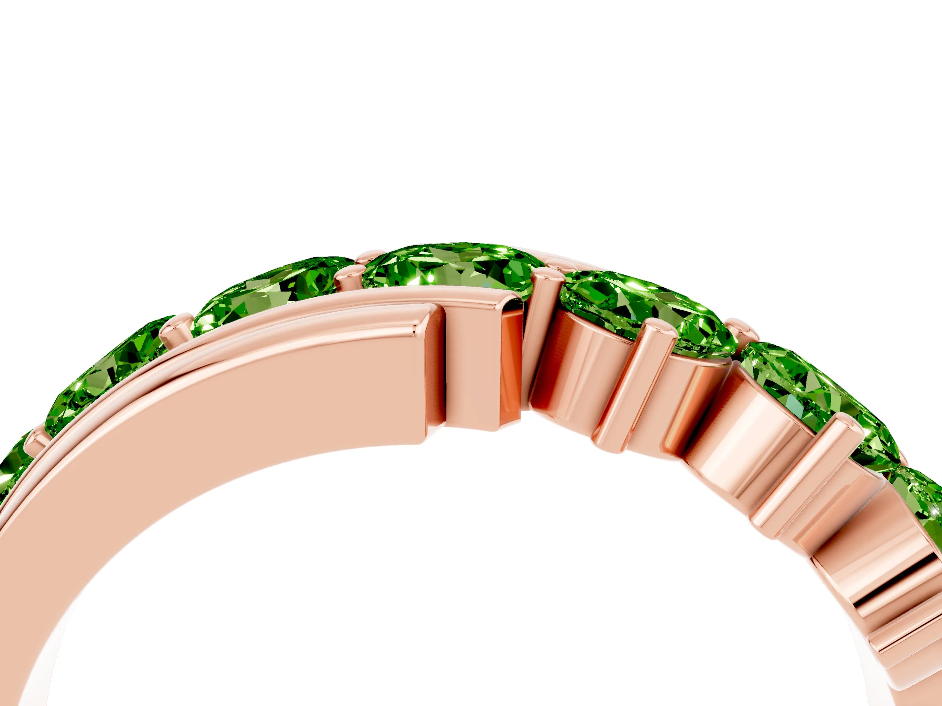 Rose gold Round Peridot Wave Band with Channel and Shared Prong Setting_22