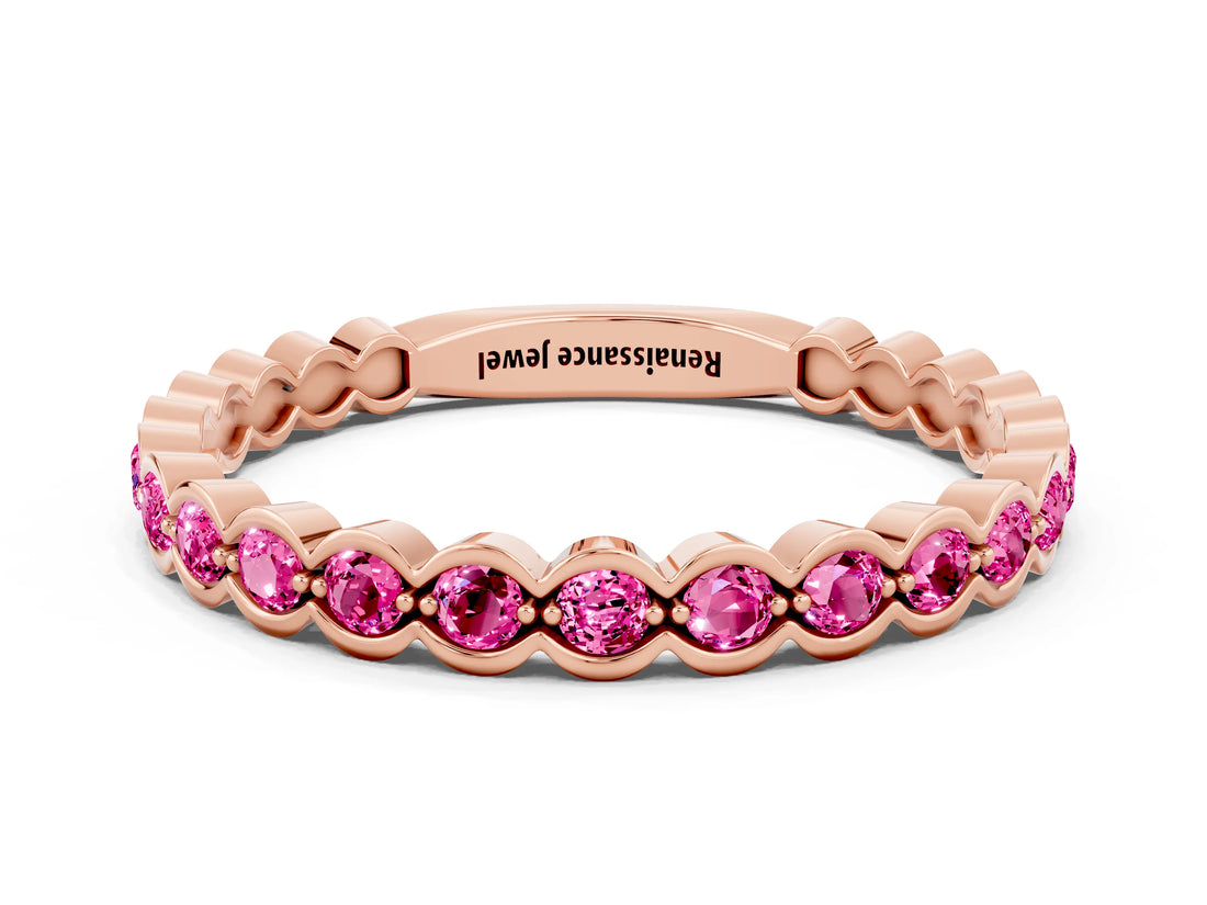 Rose gold Round Pink Sapphire Bezel Set Eternity Band_6