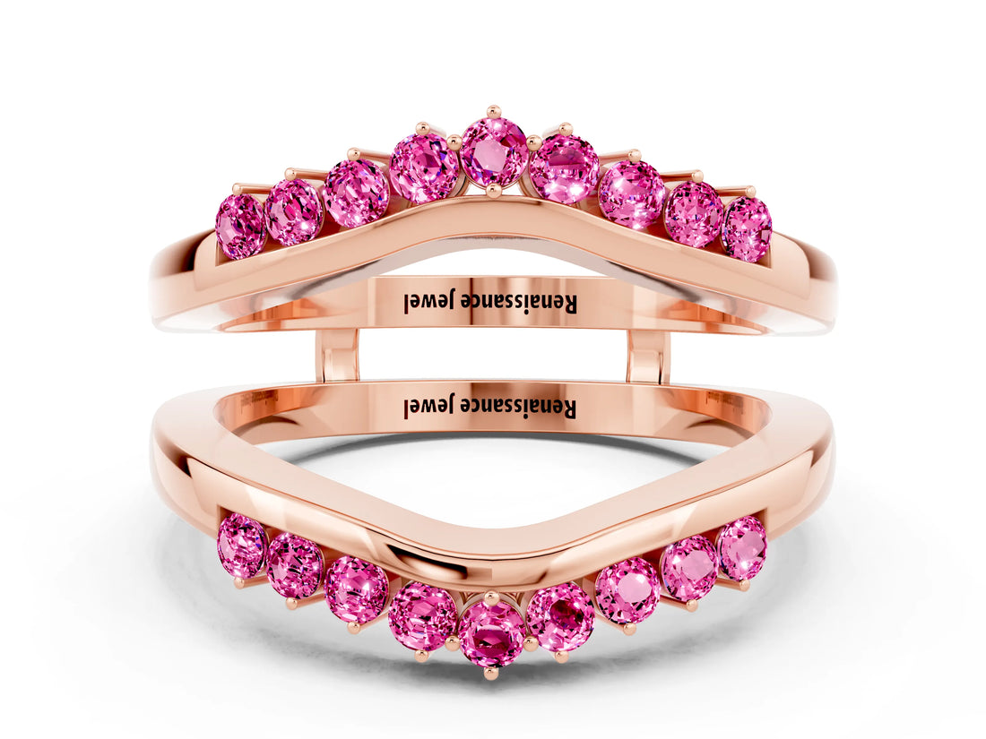 Rose gold Round Pink Sapphire Chevron Contour Band with Prong Setting_18
