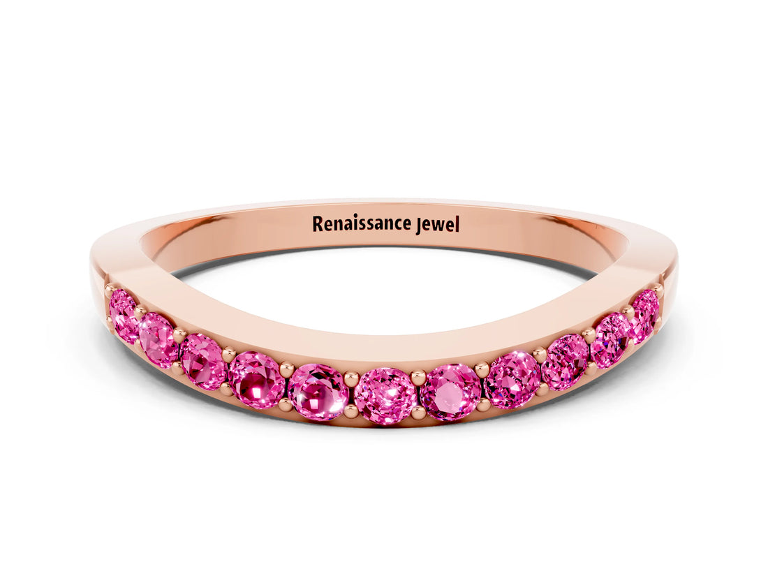 Rose gold Round Pink Sapphire Curved Wedding Band with Channel Setting_18