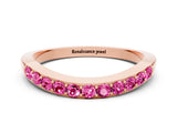 Rose gold Round Pink Sapphire Curved Wedding Band with Channel Setting_18