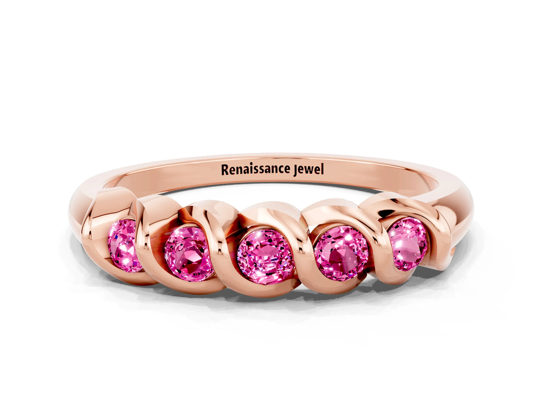 Rose gold Round Pink Sapphire Eternity Band with Twist Prong Setting_6