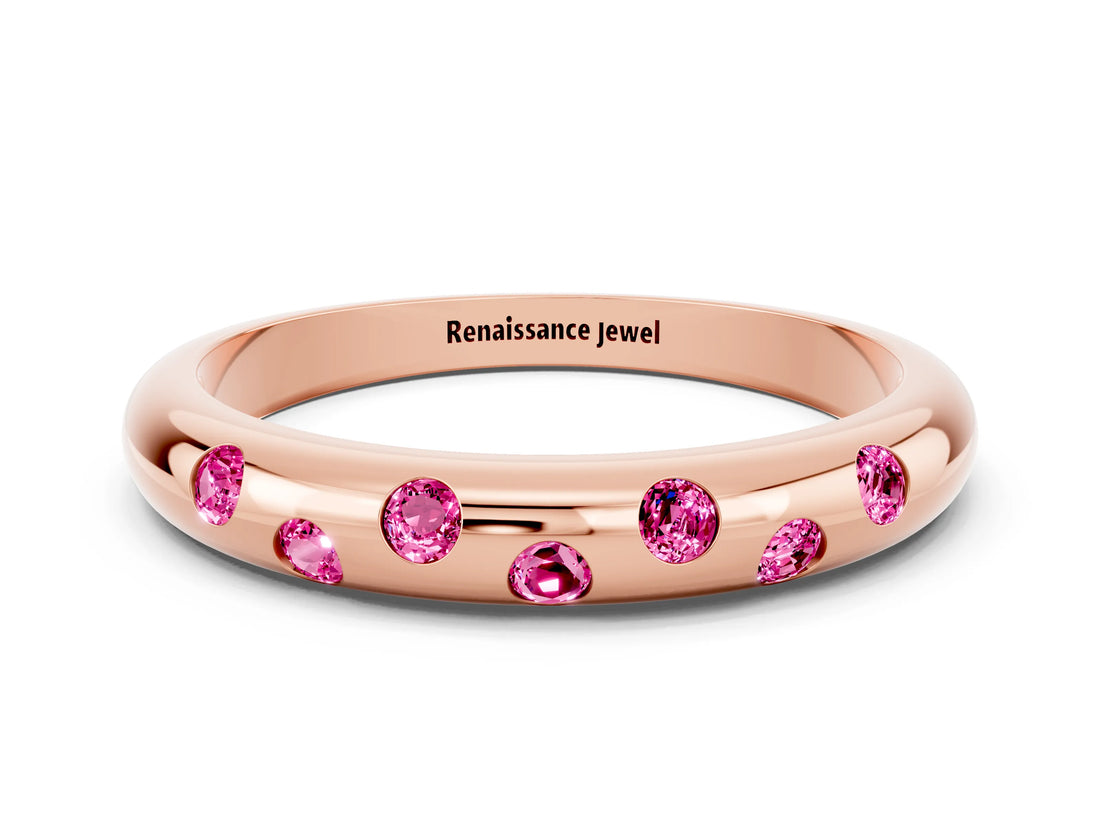 Rose gold Round Pink Sapphire Flush-Set Comfort Fit Band_18