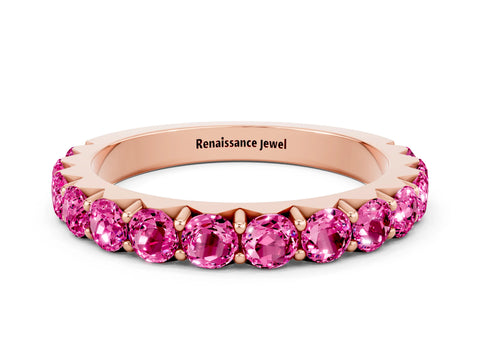 Rose gold Round Pink Sapphire Half Eternity Band with Classic Prong Setting_18