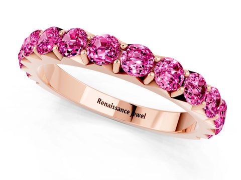 Rose gold Round Pink Sapphire Half Eternity Band with Classic Prong Setting_19