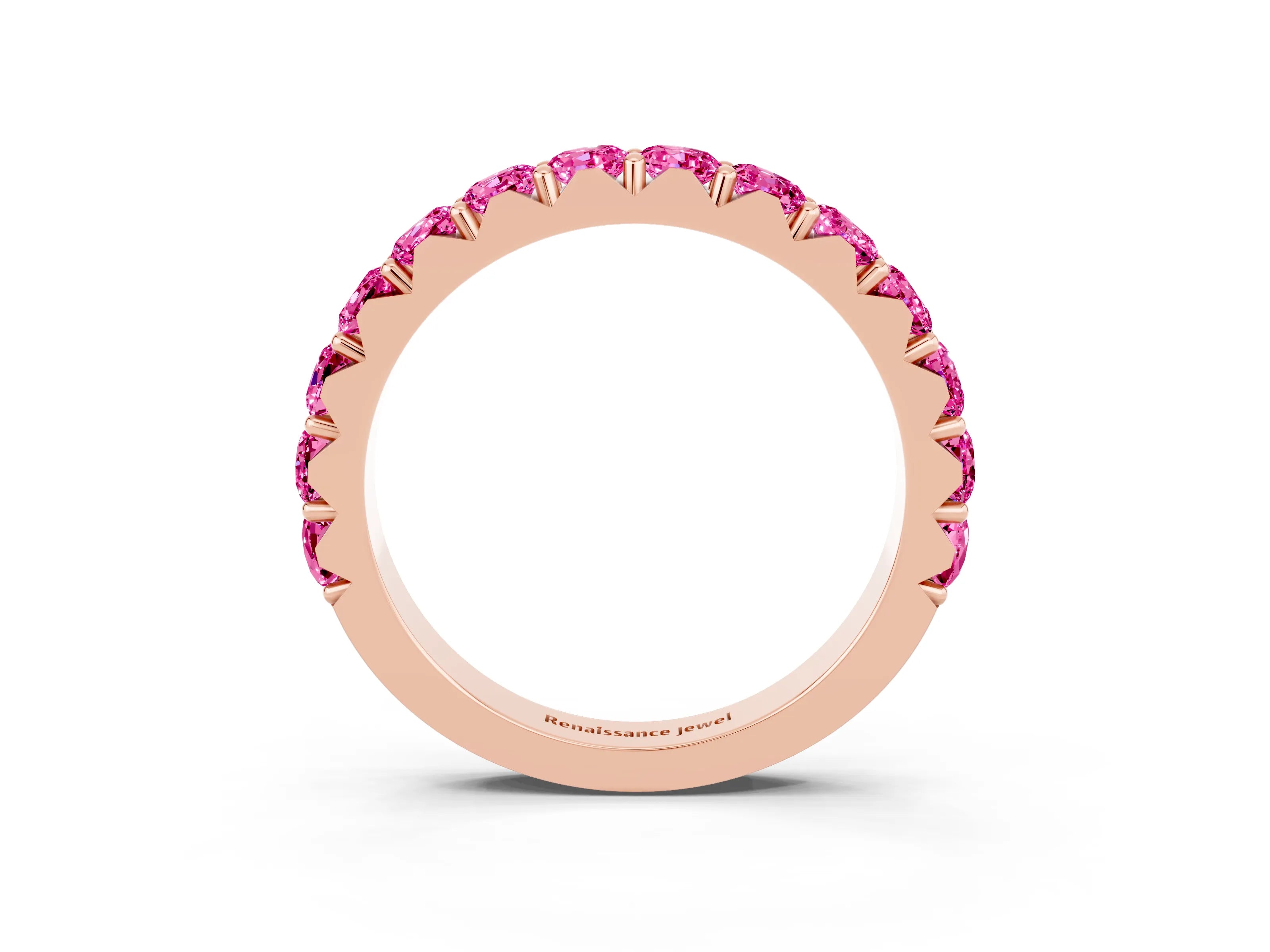 Rose gold Round Pink Sapphire Half Eternity Band with Classic Prong Setting_21