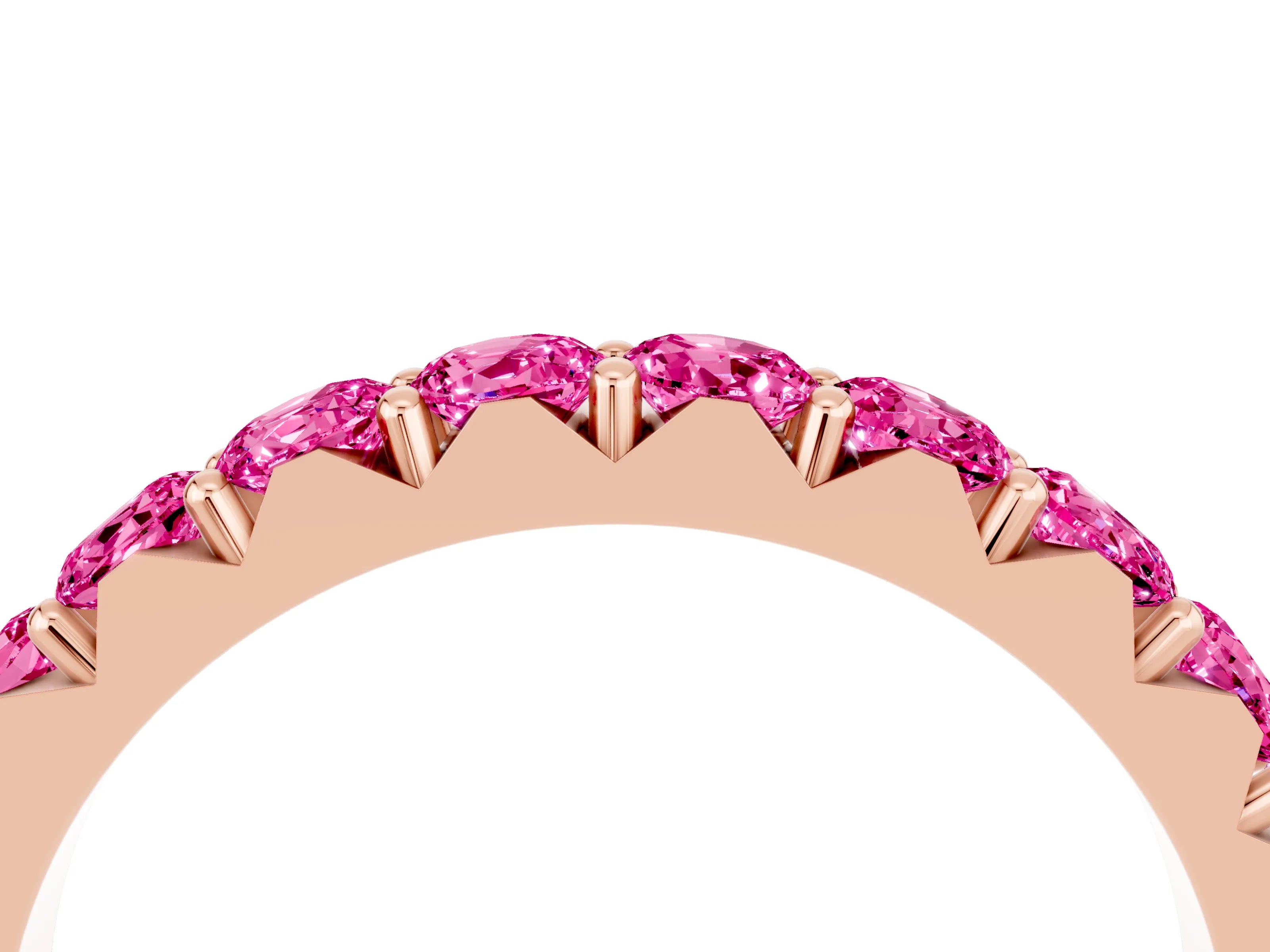 Rose gold Round Pink Sapphire Half Eternity Band with Classic Prong Setting_22