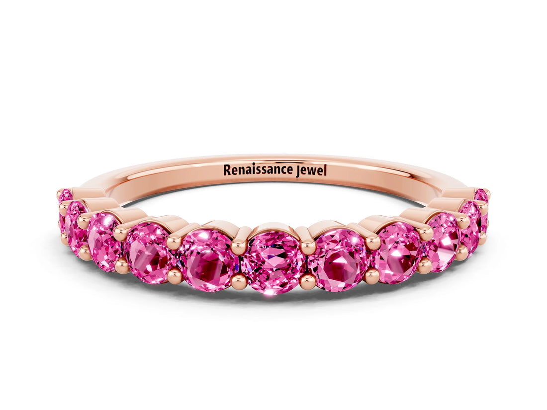 Rose gold Round Pink Sapphire Half Eternity Band with Prong Setting_18