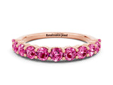Rose gold Round Pink Sapphire Half Eternity Band with Prong Setting_18