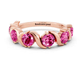 Rose gold Round Pink Sapphire Half Eternity Band with Wave Prong Setting_6