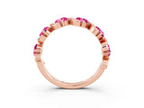 Rose gold Round Pink Sapphire Half Eternity Band with Wave Prong Setting_9