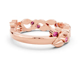 Rose gold Round Pink Sapphire Leaf Eternity Band with Bezel Setting_36