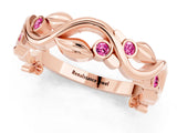 Rose gold Round Pink Sapphire Leaf Eternity Band with Bezel Setting_37