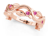 Rose gold Round Pink Sapphire Leaf Eternity Band with Bezel Setting_43